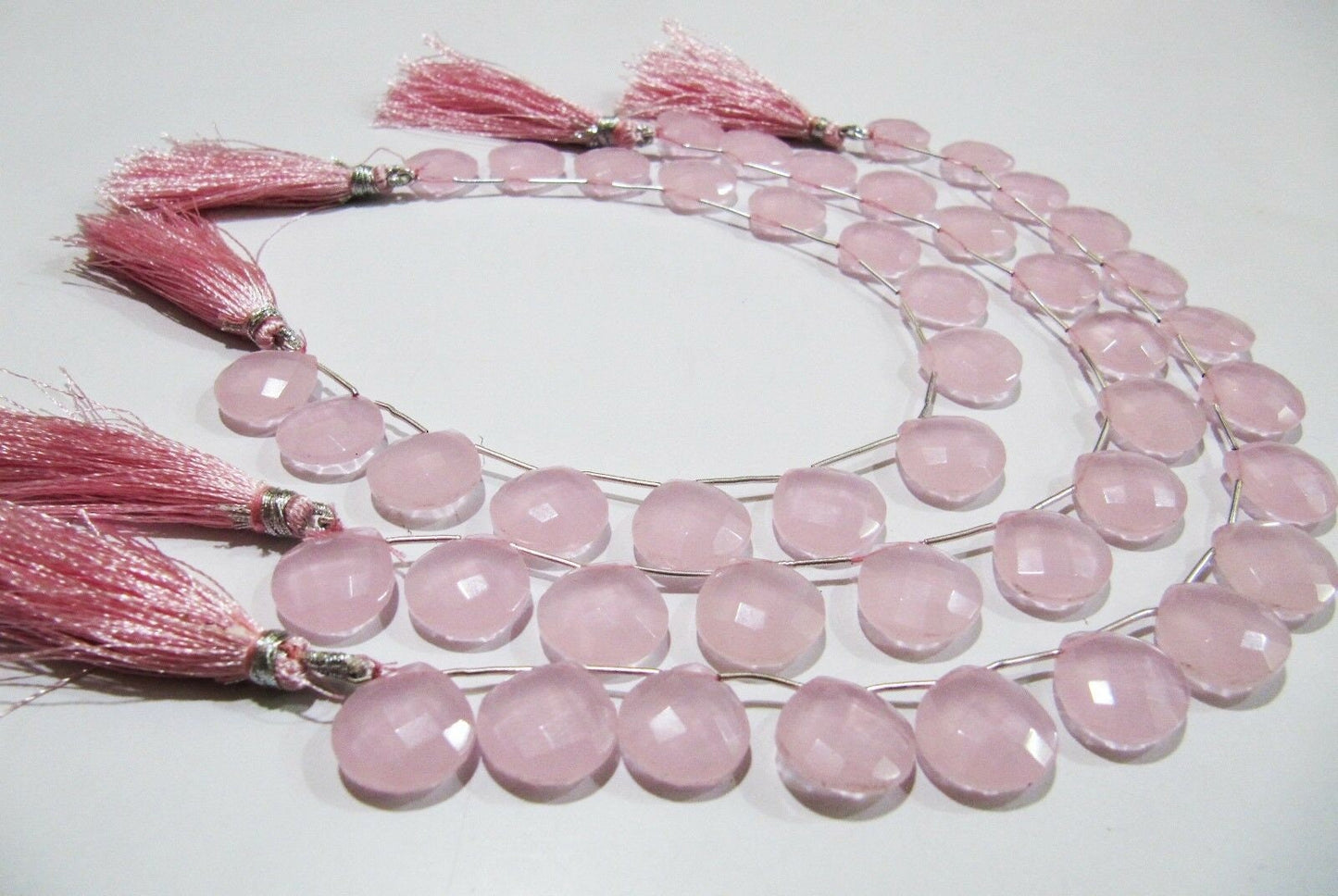 Pink Chalcedony Heart Shape Briolette  Faceted 14-15mm Size Beads Strand 9 inches long Pink Color Gemstones Beads Wholesale Prices