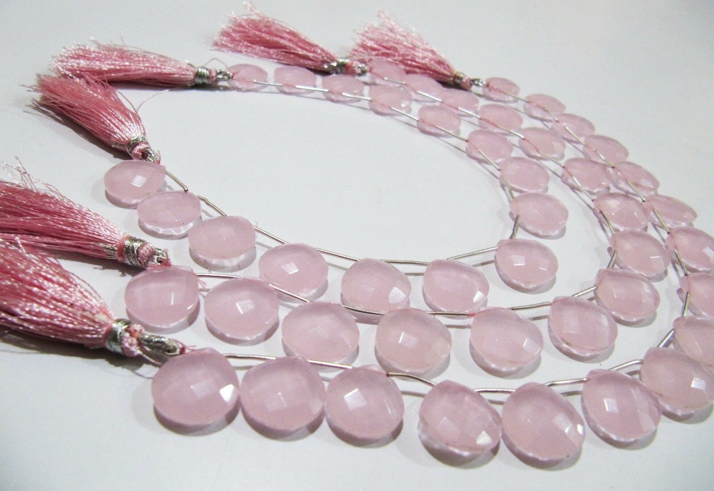 Pink Chalcedony Heart Shape Briolette  Faceted 14-15mm Size Beads Strand 9 inches long Pink Color Gemstones Beads Wholesale Prices