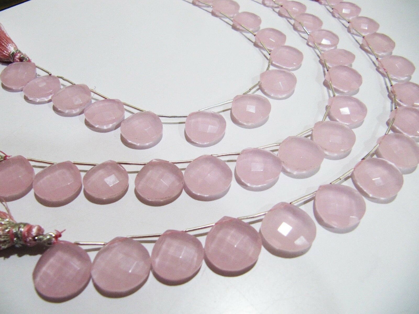 Pink Chalcedony Heart Shape Briolette  Faceted 14-15mm Size Beads Strand 9 inches long Pink Color Gemstones Beads Wholesale Prices