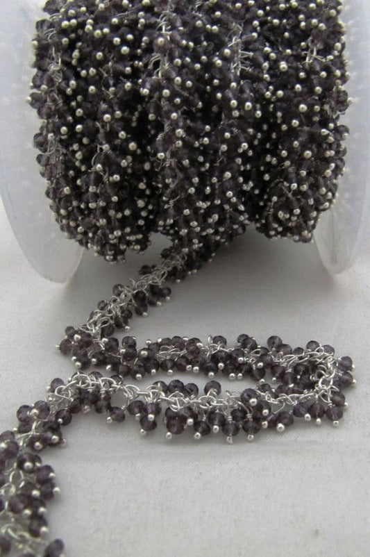 Amethyst Rondelle Faceted Beads Chain Hydro Quartz 2.5mm Grape Beaded Cluster Dangling Chain Wholesale Price Crystal Handmade Chain PER FOOT