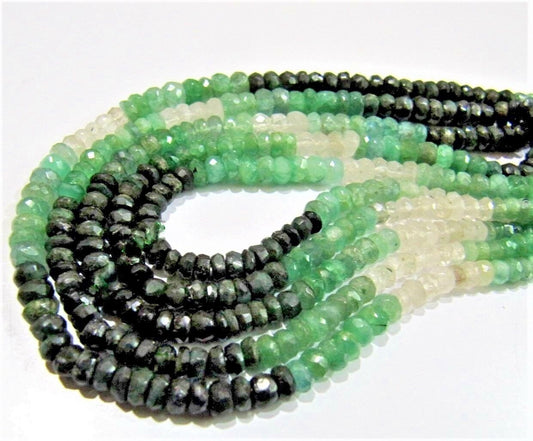 Natural Emerald Shaded Rondelle Faceted Beads Genuine Untreated Emerald 4-5mm Beads Strand 8.5 inch long  Precious Gemstone
