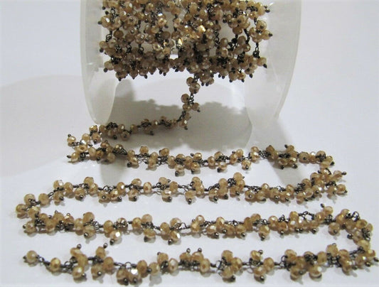 Champange Color Hydro Quartz Beaded Dangling Chain AB Mystic Coated Rondelle Faceted Rosary Bead 3mm Chain sold per foot