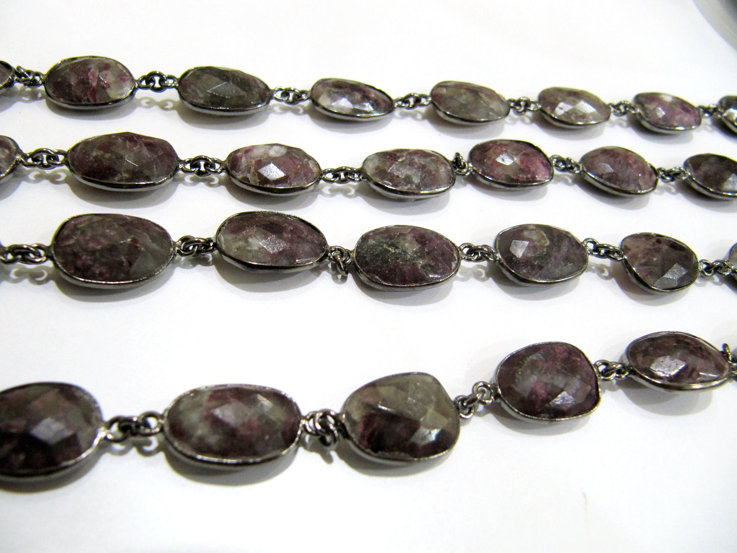 Natural Pink Tourmaline quartz Uneven Shape Bezel Connector Chain 12-15mm Size Chain Gold/Silver/Black/Rose gold Plated Wholesale Price
