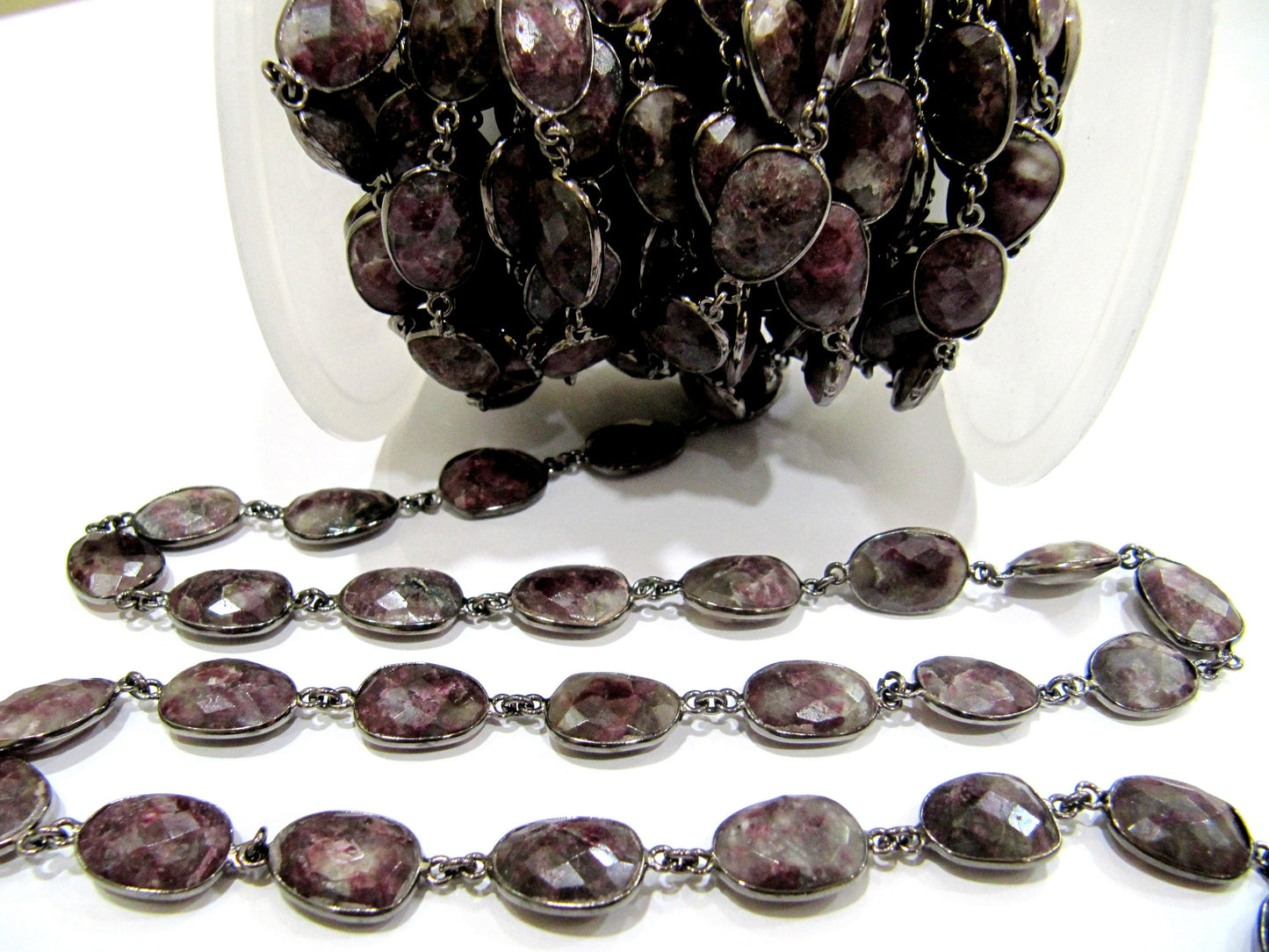 Natural Pink Tourmaline quartz Uneven Shape Bezel Connector Chain 12-15mm Size Chain Gold/Silver/Black/Rose gold Plated Wholesale Price