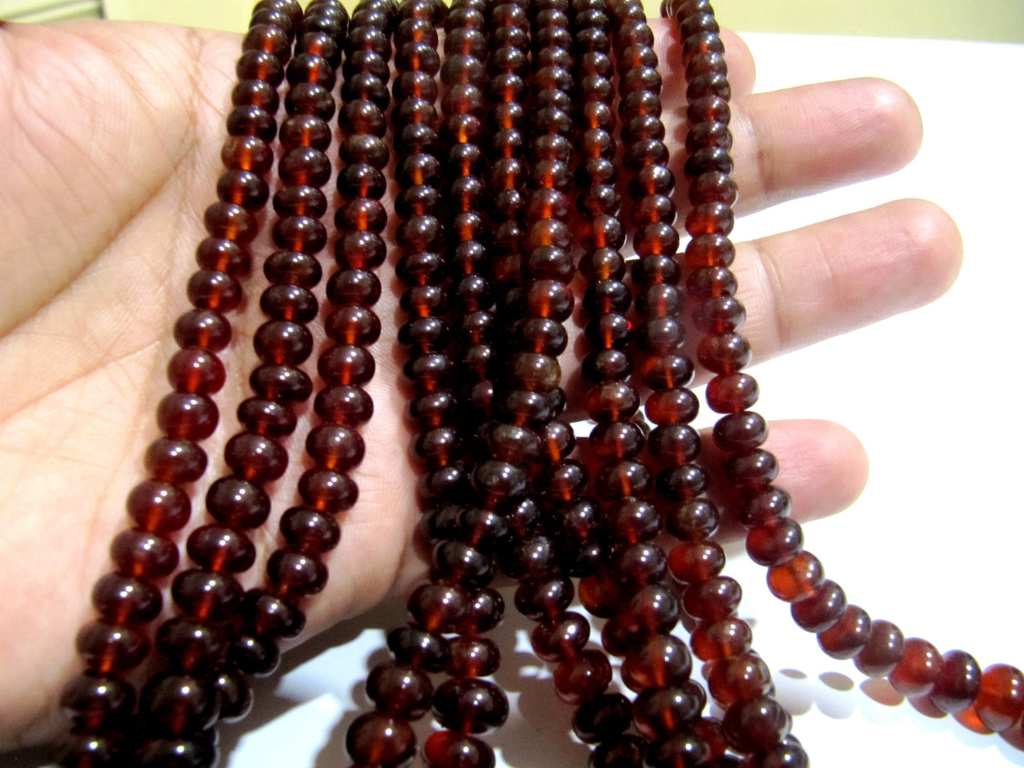Natural Hessonite Garnet 5-10mm Size Beads plain Smooth Rondelle Shape Hessonite Beads Strand 8 inches Unique Gemstone Beads