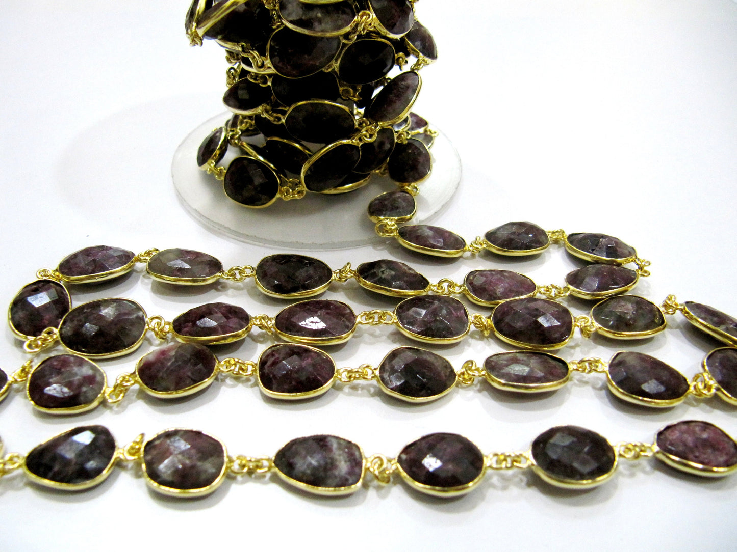 Natural Pink Tourmaline quartz Uneven Shape Bezel Connector Chain 12-15mm Size Chain Gold/Silver/Black/Rose gold Plated Wholesale Price