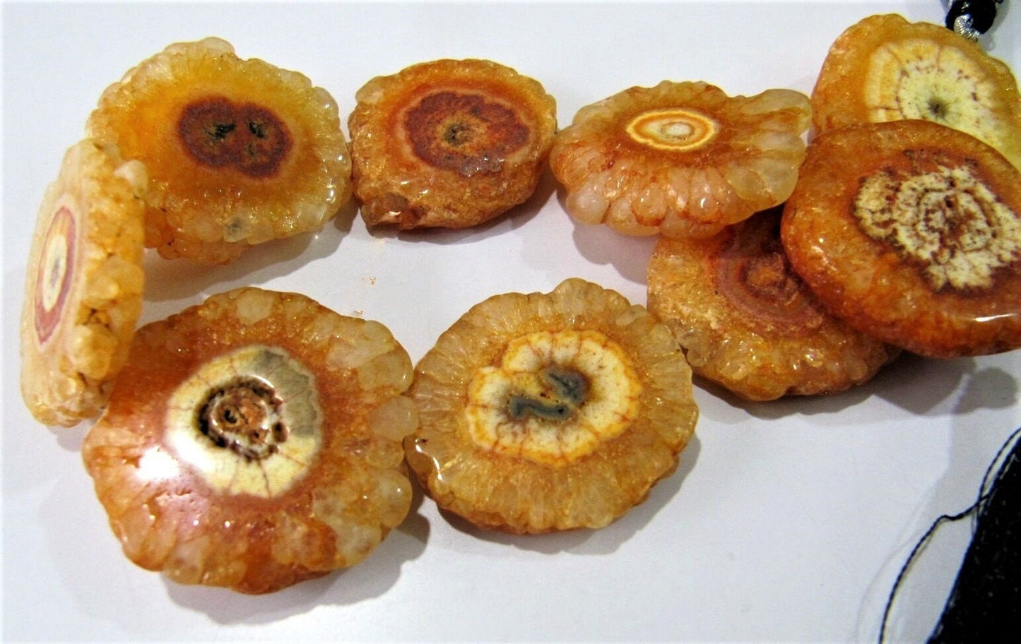 Natural Druzy Stone Mango Color Solar Quartz Beads Stalactite Slice Beads Size 20 to 30mm Sold Per Strand Of 10 inches Long