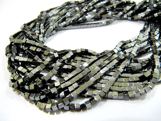 Natural Black Hematite Cube Beads 2mm  Strand 15-16 inch long Box Shape Semi Precious Gemstone Beads Wholesale Prices