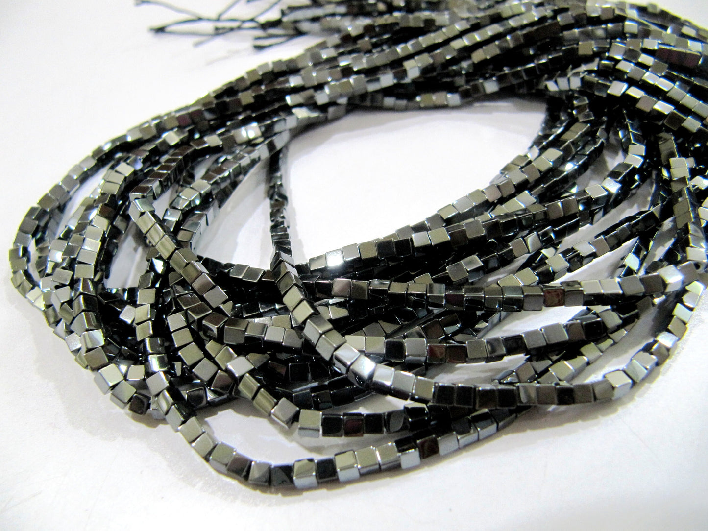 Natural Black Hematite Cube Beads 2mm  Strand 15-16 inch long Box Shape Semi Precious Gemstone Beads Wholesale Prices