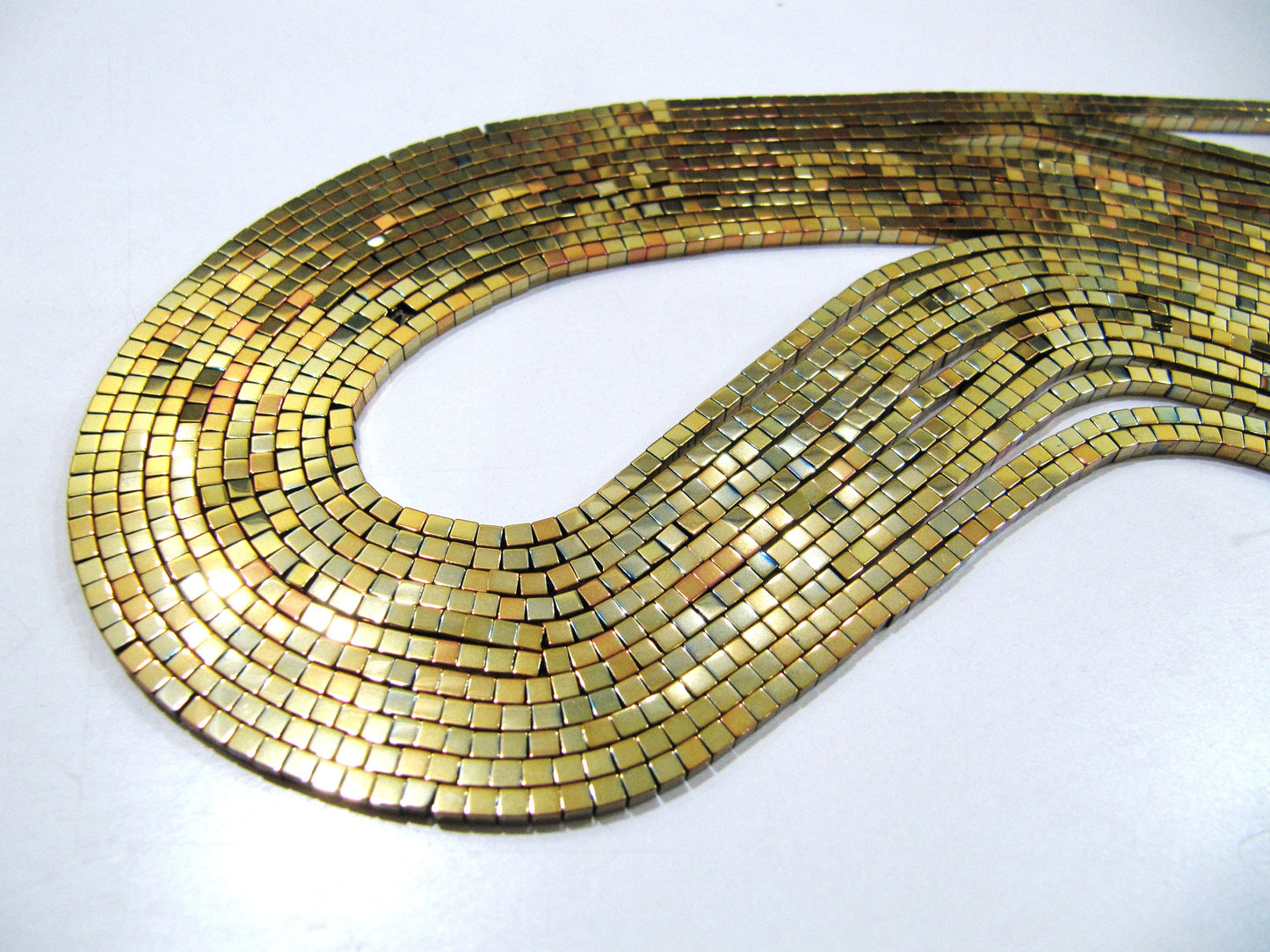 Natural Golden Color Hematite Cube Beads 2mm Size Strand 15-16" long Box Shape Semi Precious Gemstone Beads Wholesale Prices