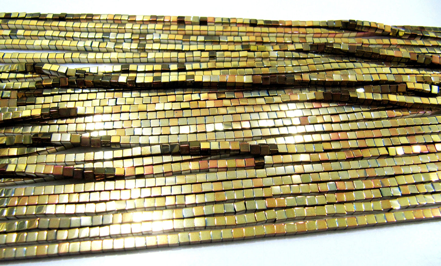 Natural Golden Color Hematite Cube Beads 2mm Size Strand 15-16" long Box Shape Semi Precious Gemstone Beads Wholesale Prices