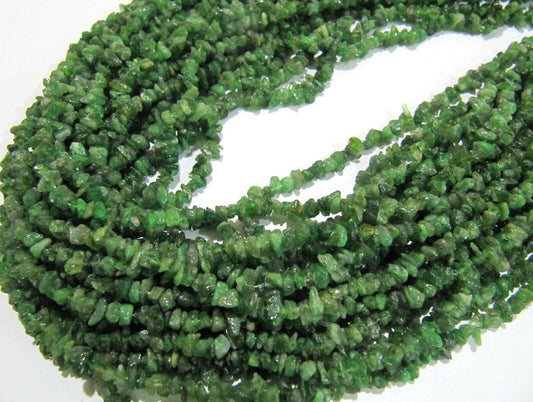 Natural Tsavorite Irregular Chip Gravel Uncut Nugget 5mm To 7mm Beads Green Color Jewelry Making Beads Strand 34 Inch Long