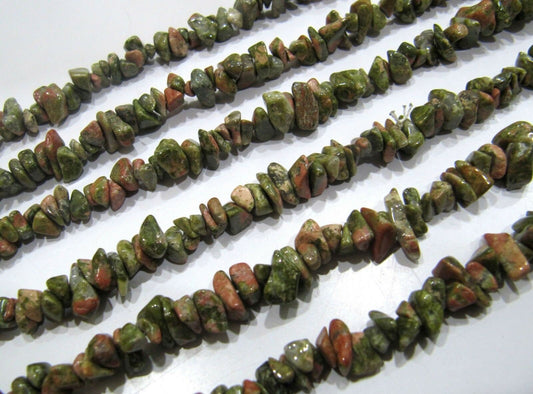 Natural Unakite Irregular Chip Gravel Uncut Smooth Nugget 4 To 8mm Beads Green Color Jewelry Beads Strand 34 Inches Long Sold Per Strand