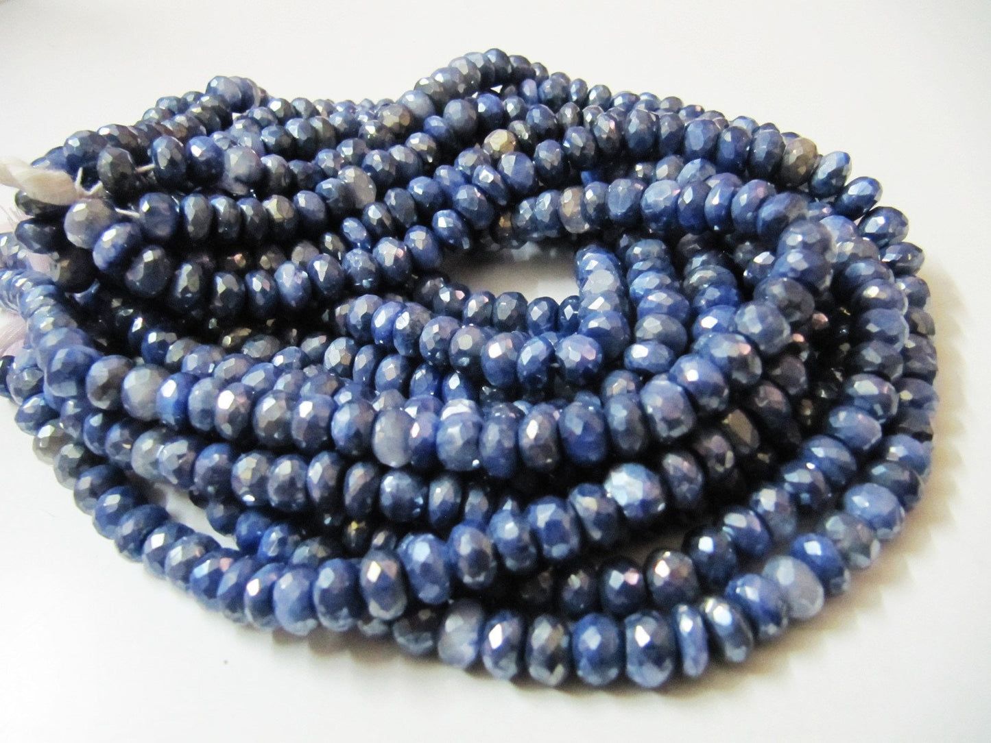 Natural Moonstone Mystic Coated  Beads 8-9 mm Rondelle Faceted Blue Sapphire Color Gemstone Beads Strand 7 inches Long