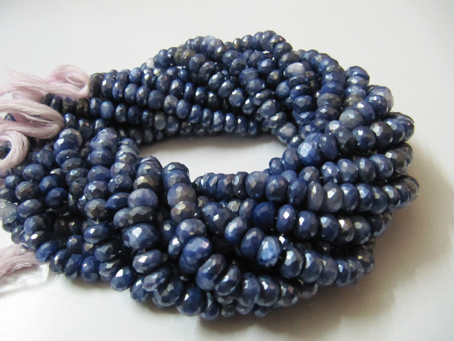 Natural Moonstone Mystic Coated  Beads 8-9 mm Rondelle Faceted Blue Sapphire Color Gemstone Beads Strand 7 inches Long