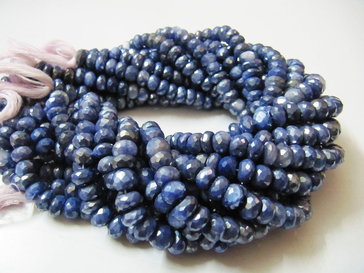 Natural Moonstone Mystic Coated  Beads 8-9 mm Rondelle Faceted Blue Sapphire Color Gemstone Beads Strand 7 inches Long