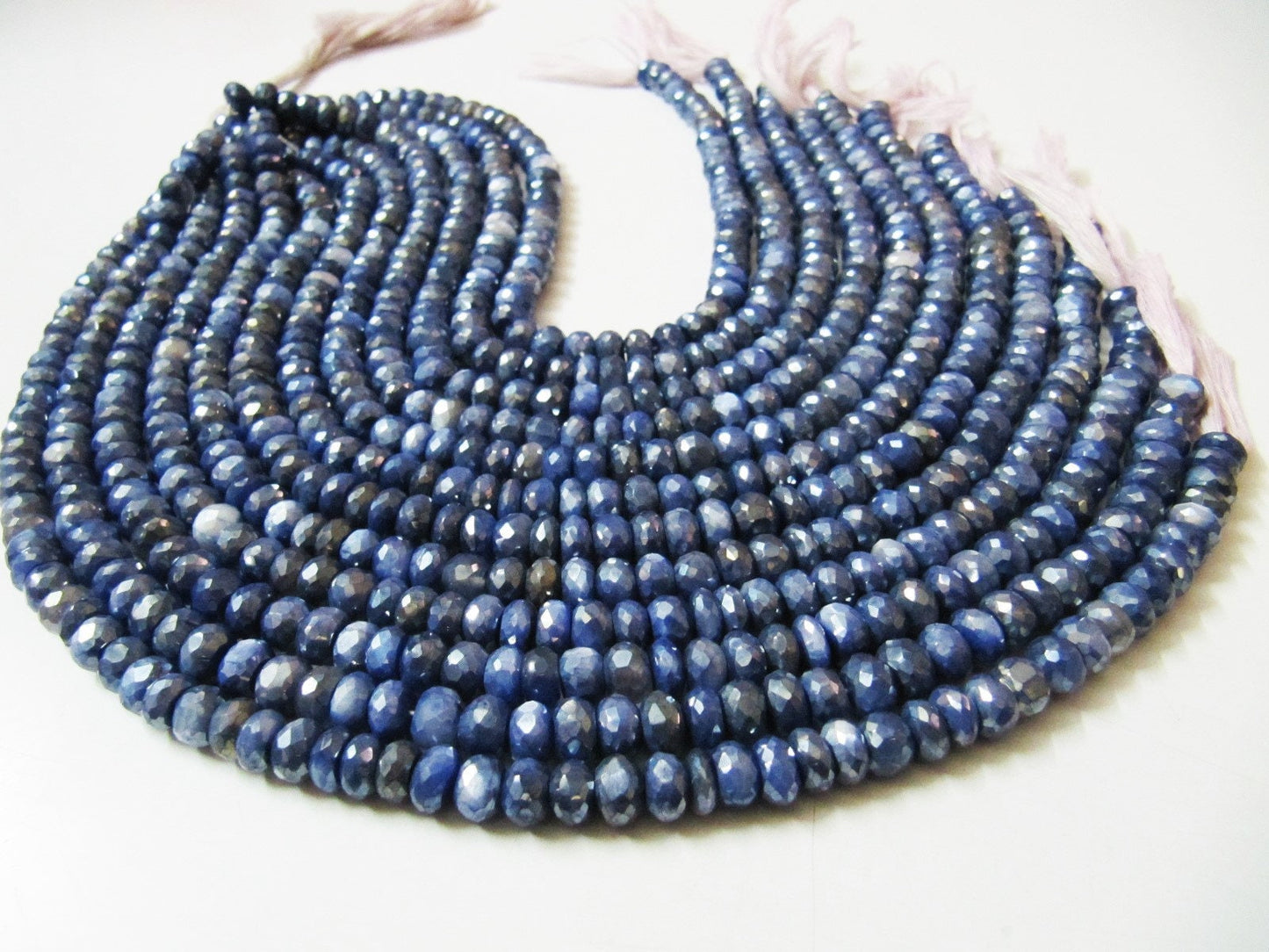 Natural Moonstone Mystic Coated  Beads 8-9 mm Rondelle Faceted Blue Sapphire Color Gemstone Beads Strand 7 inches Long