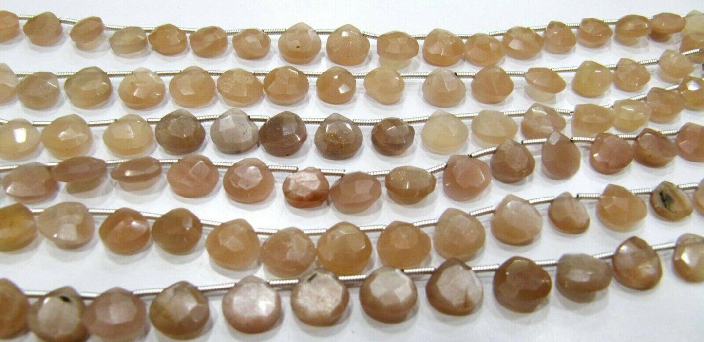 Natural Peach Moonstone heart Shape Briolette Faceted size 8mm beads strand 8 inches long Jewelry Making Peach Color Gemstone Beads