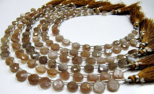 Natural Chocolate Moonstone heart Shape Briolette Faceted  size 8mm beads strand 8 inches long Jewelry Making Brown Color Gemstone Beads