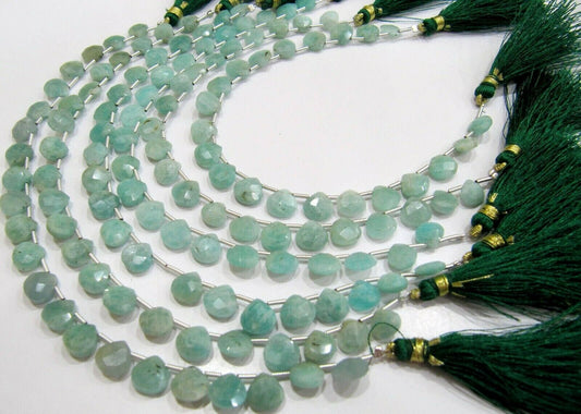 Natural Amazonite heart Shape Briolette Faceted  size 8mm beads strand 8 inches long Jewelry Making Green Color Gemstone Beads