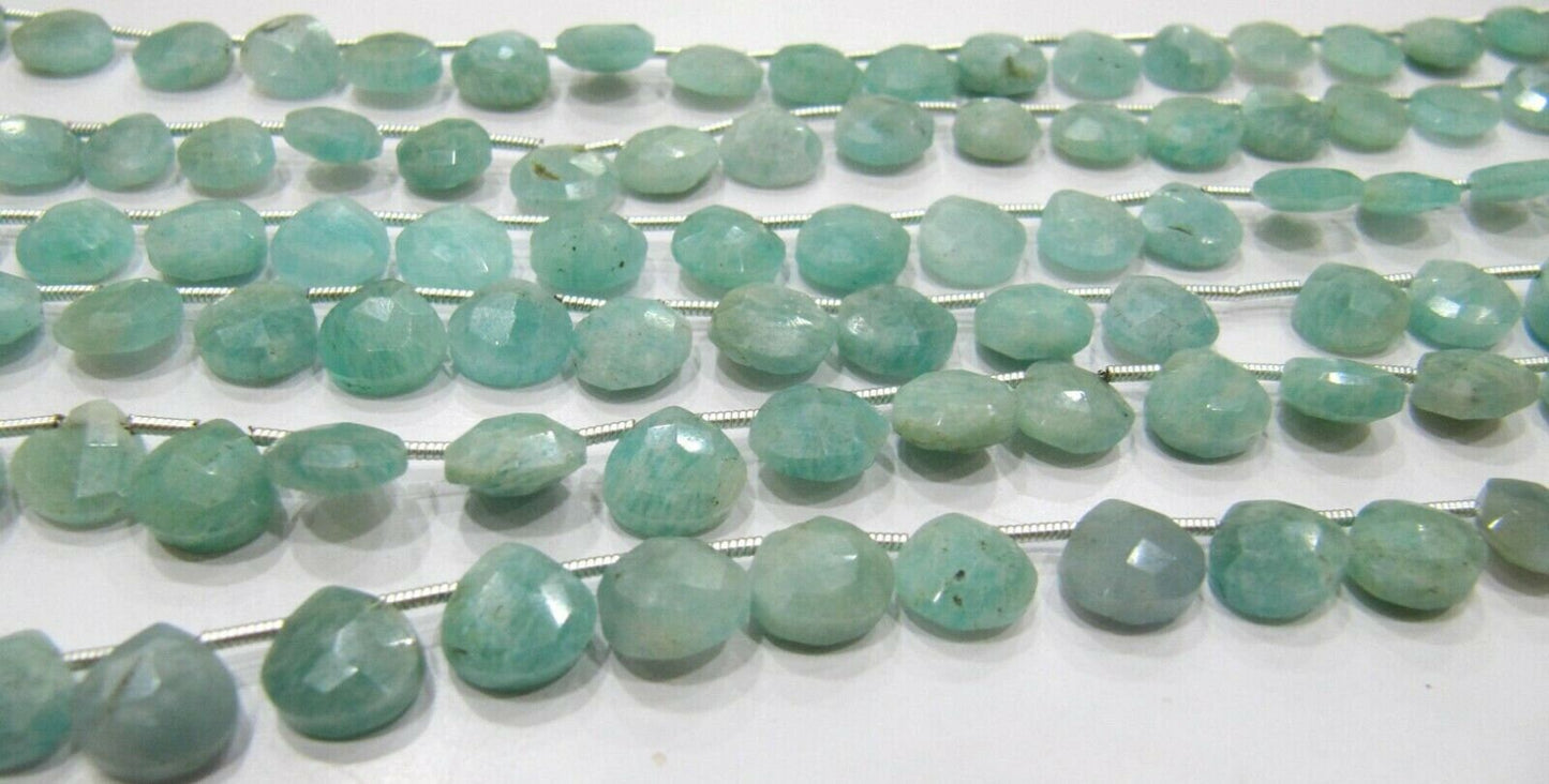 Natural Amazonite heart Shape Briolette Faceted  size 8mm beads strand 8 inches long Jewelry Making Green Color Gemstone Beads