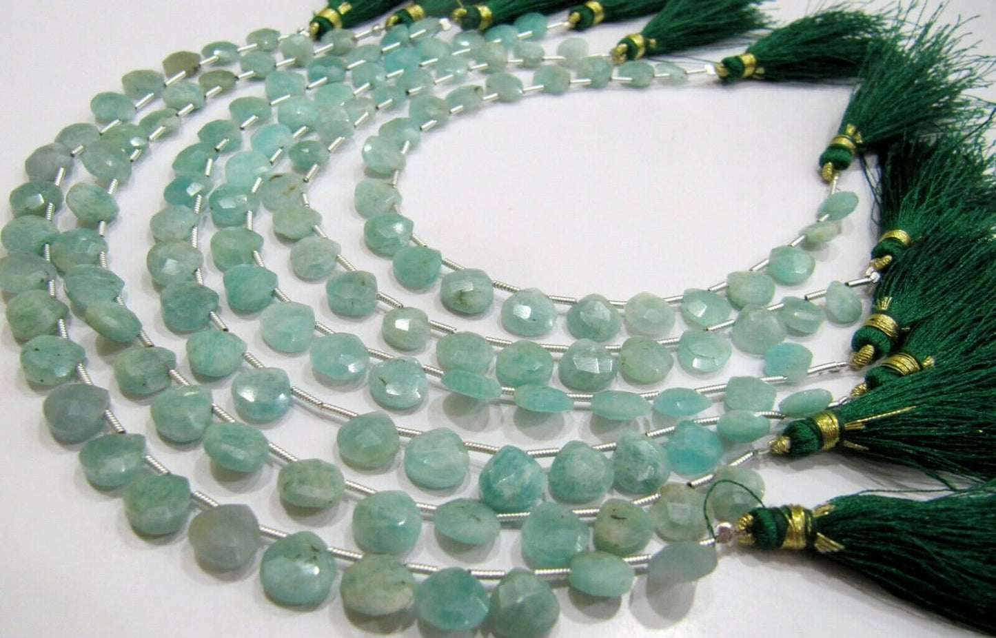 Natural Amazonite heart Shape Briolette Faceted  size 8mm beads strand 8 inches long Jewelry Making Green Color Gemstone Beads