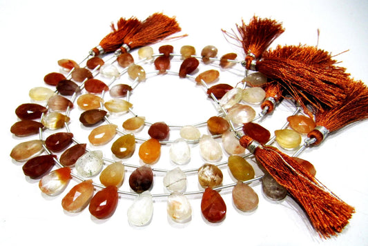 Natural Genuine Copper Rutilated Quartz Pear Shape Beads 10x13 to 11x16mm Briolette Beads Strand 8 Inches Long Red Rutile Beads