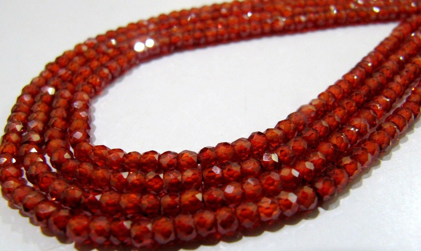 Natural Carnelian Cubic Zirconia Beads Rondelle Faceted 3mm Size CZ Beads  Strand 13-14 inches Micro Faceted Gemstone Beads Wholesale prices
