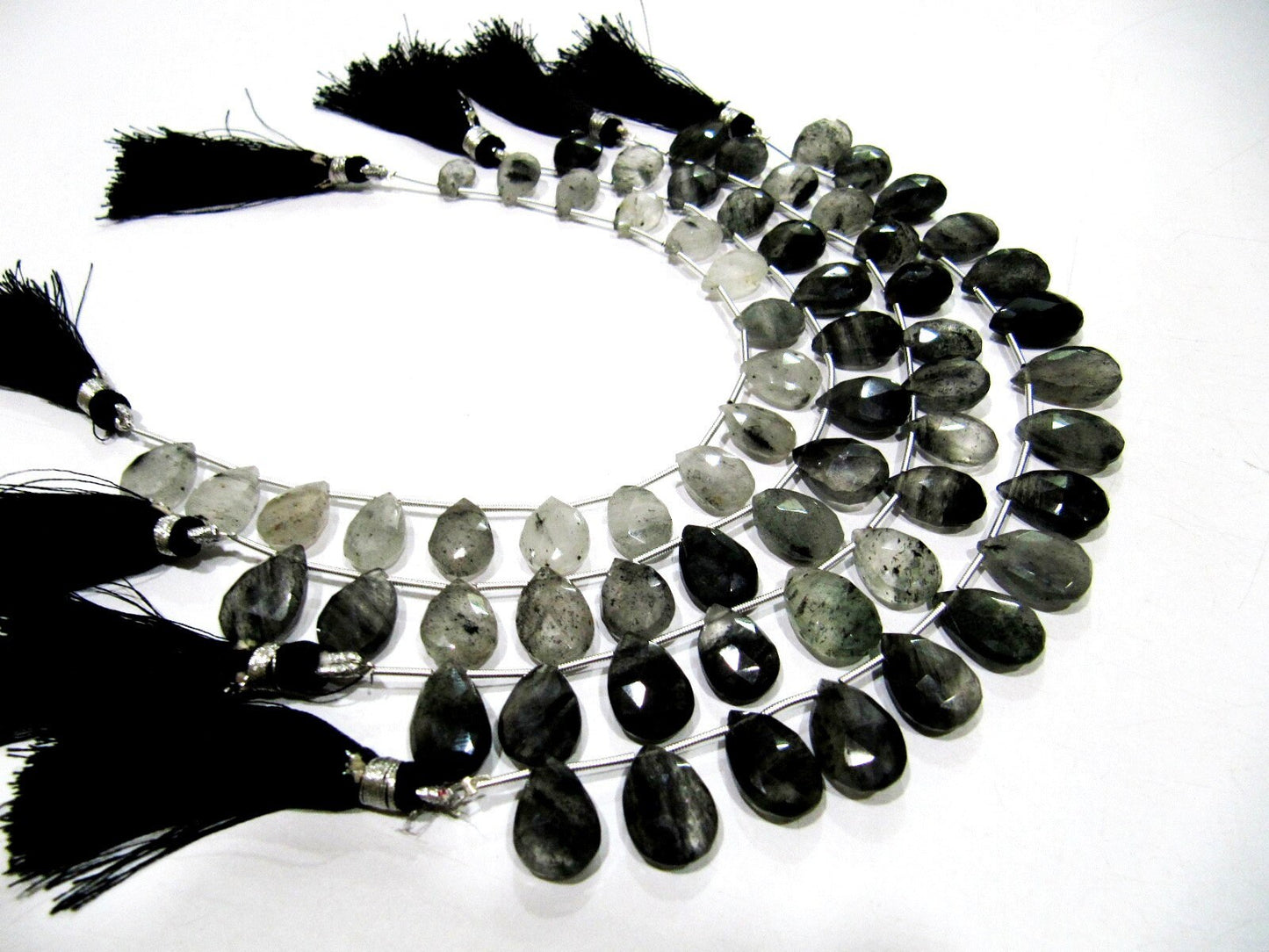 Natural Genuine Black Rutilated Quartz Pear Shape Beads 10x13 to 11x16mm Briolette Beads Strand 8 Inches Long Black Rutile  Beads