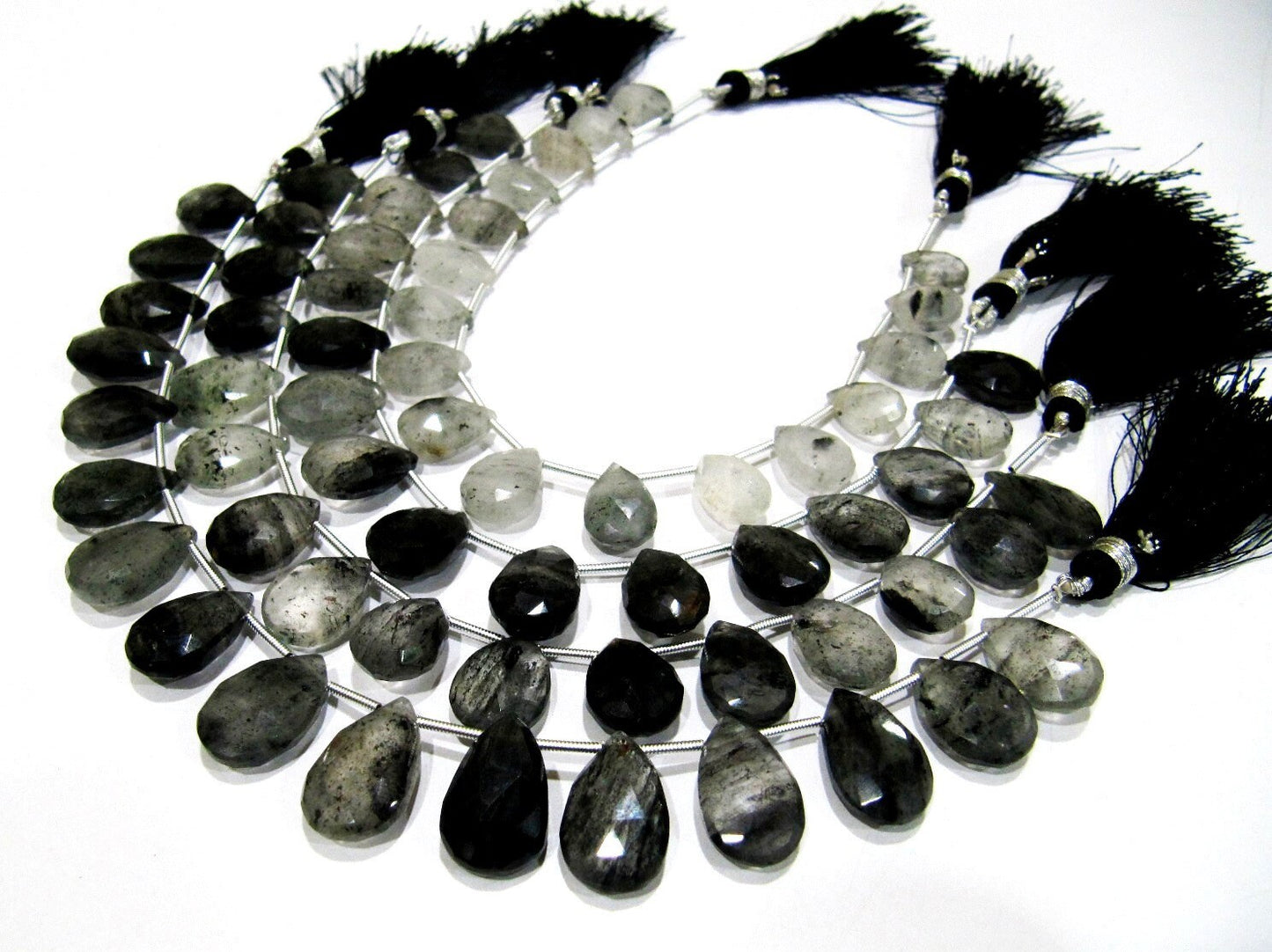 Natural Genuine Black Rutilated Quartz Pear Shape Beads 10x13 to 11x16mm Briolette Beads Strand 8 Inches Long Black Rutile  Beads