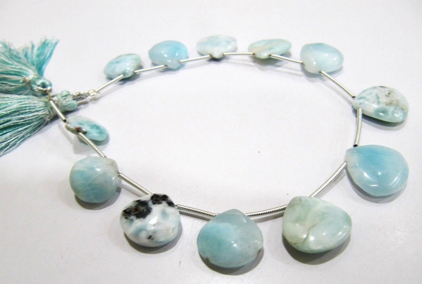 Natural Larimar Plain Smooth Heart Shape 12 to 15mm Graduate Beads 8 Inches Long Strand Blue Beads For Jewelry Making Wholesale Prices