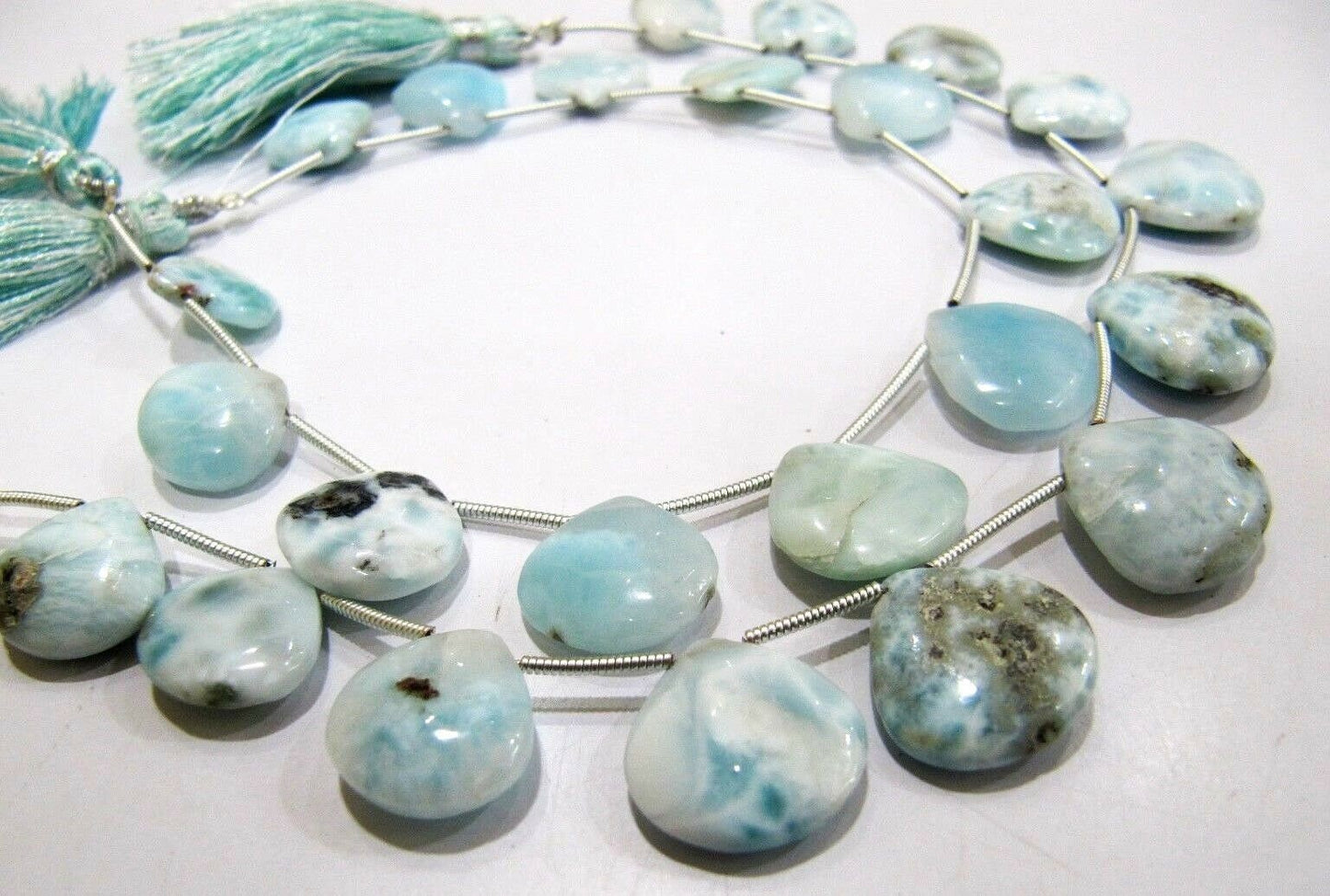 Natural Larimar Plain Smooth Heart Shape 12 to 15mm Graduate Beads 8 Inches Long Strand Blue Beads For Jewelry Making Wholesale Prices