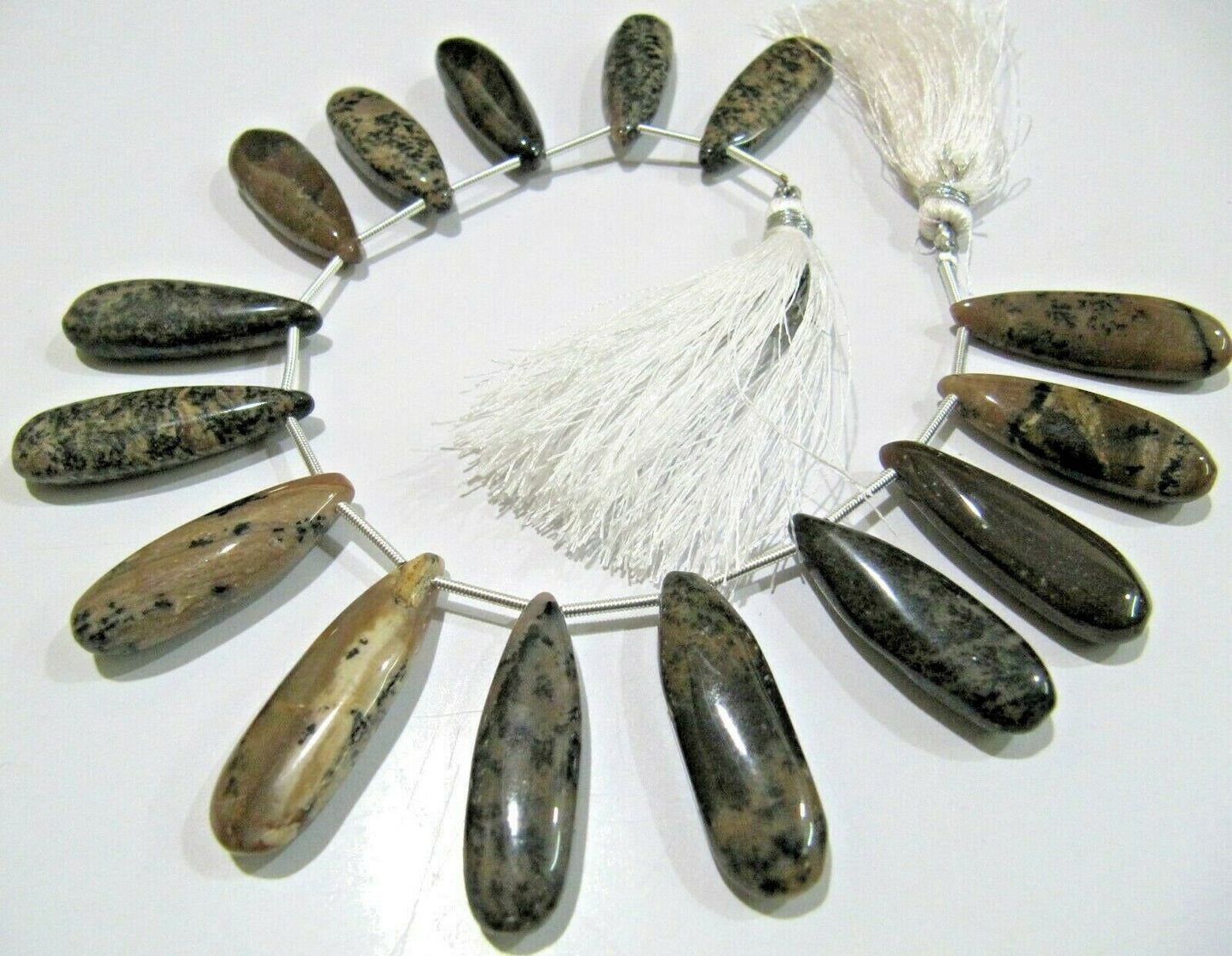 Natural Brown Dendritic Opal Pear Shape Plain Smooth Briolette beads 9x30mm To 10x35mm Graduated Jewelry Making Strand 8 Inches long