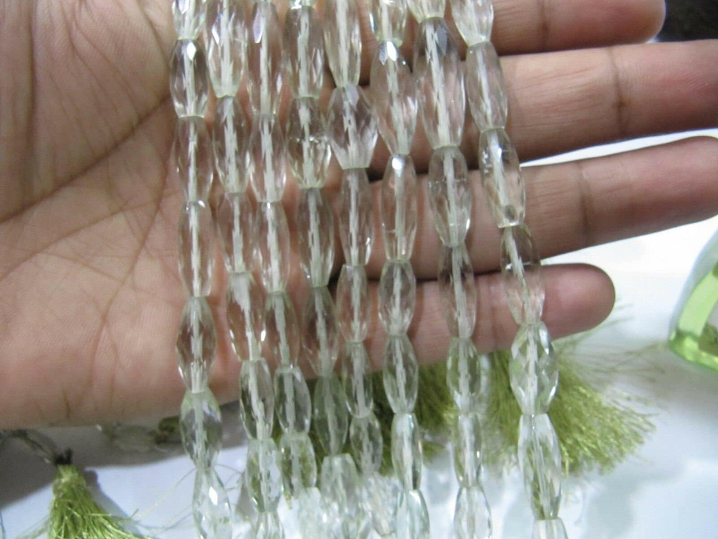 Natural Green Amethyst Long Drilled 6x12mm To 8x20mm Cylindrical Fancy Shape Jewelry Making Beads Strand 10 Inches Long Wholesale Prices