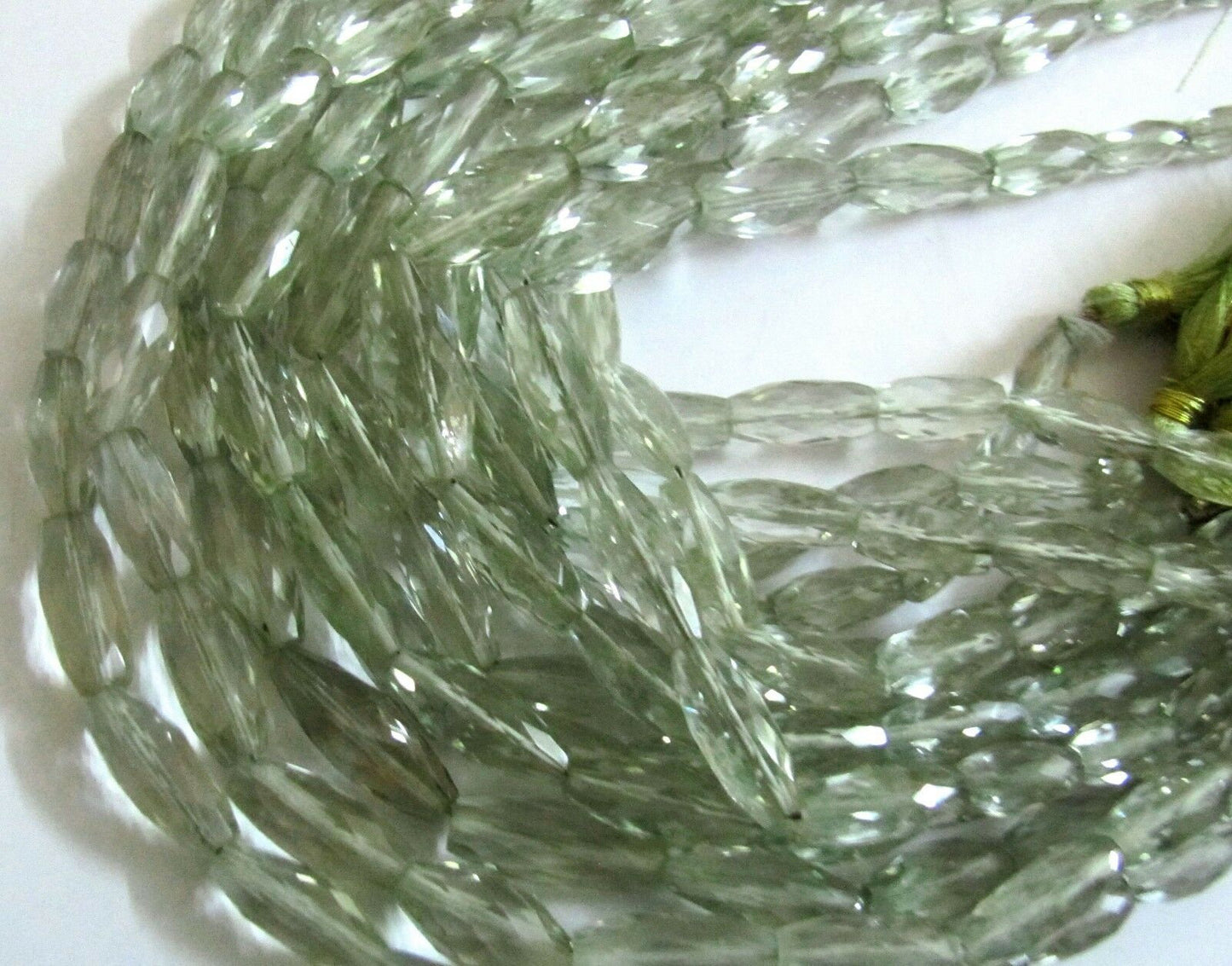 Natural Green Amethyst Long Drilled 6x12mm To 8x20mm Cylindrical Fancy Shape Jewelry Making Beads Strand 10 Inches Long Wholesale Prices