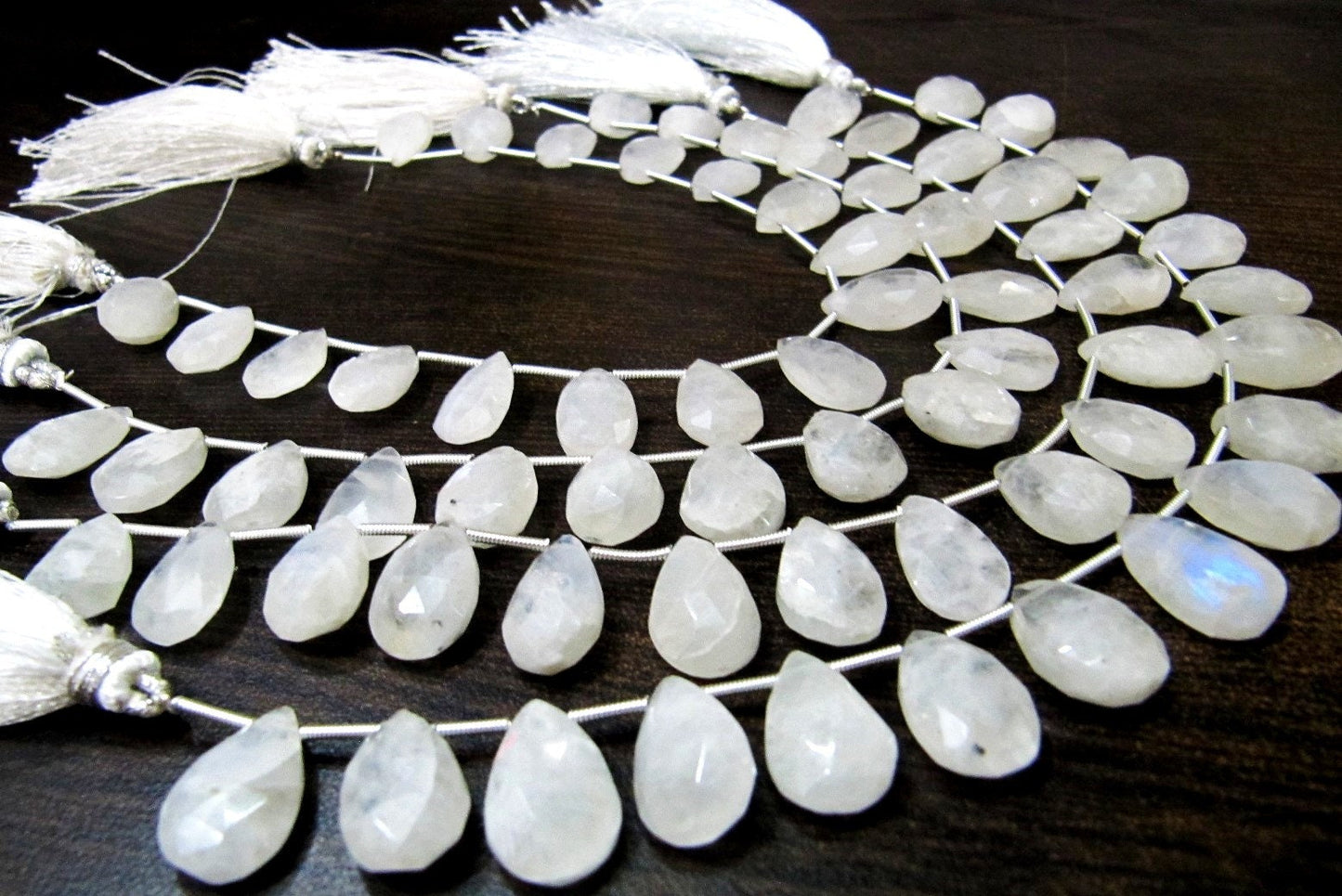 Natural Genuine White Rainbow Moonstone Pear Shape Beads 7x10 to 8x11mm  Briolette Beads Strand 8 Inches Long Moonstone Beads