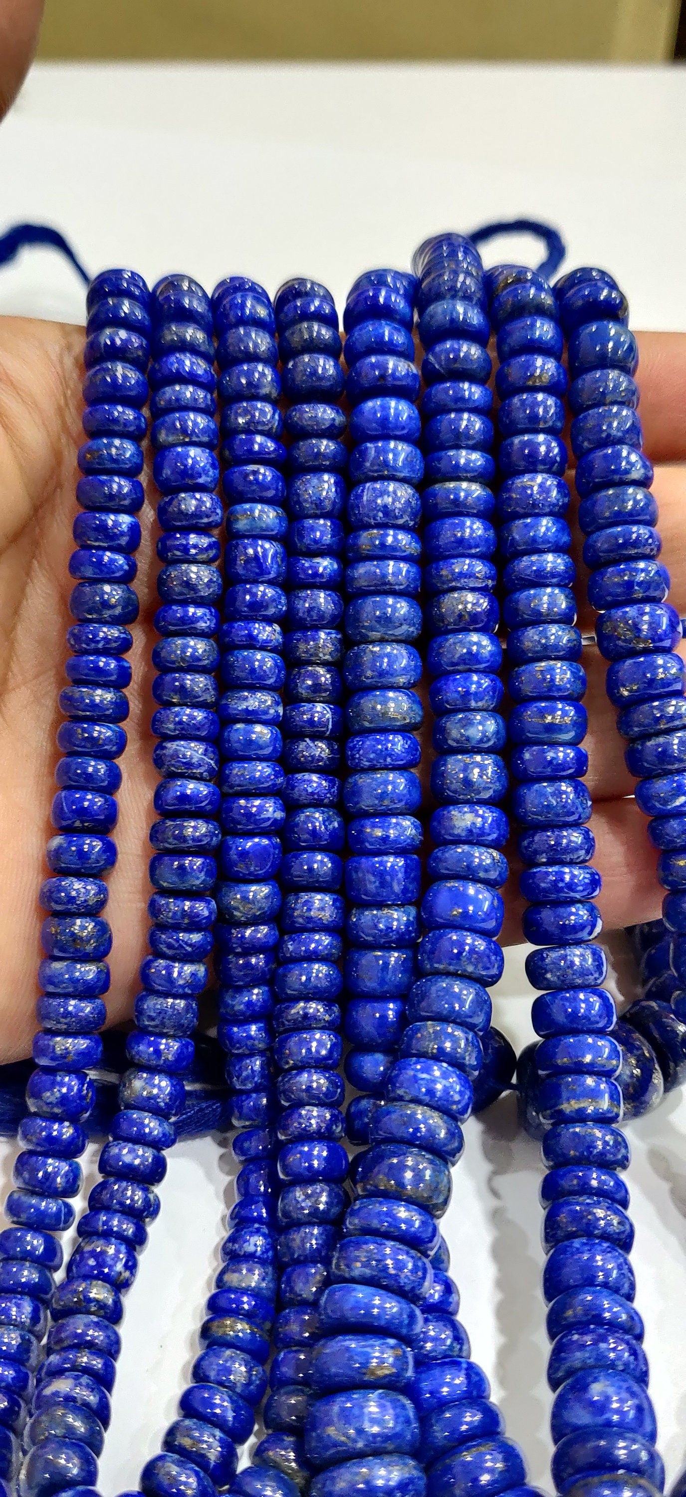Natural Lapis Lazuli Rondelle Plain Smooth 8 to 12mm Graduated Beads Strand 8inch long High Quality Blue Gemstone Beads Wholesale prices