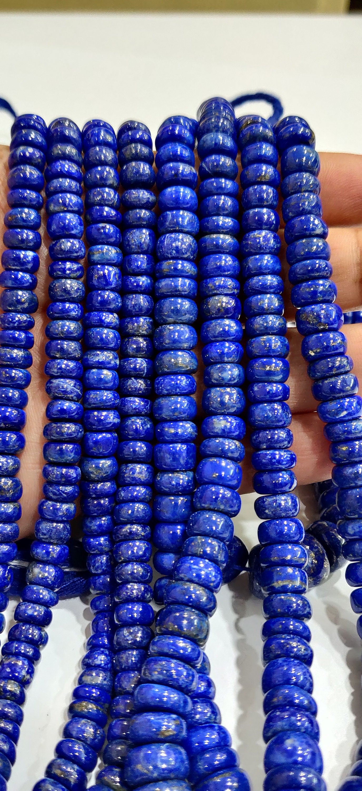 Natural Lapis Lazuli Rondelle Plain Smooth 8 to 12mm Graduated Beads Strand 8inch long High Quality Blue Gemstone Beads Wholesale prices