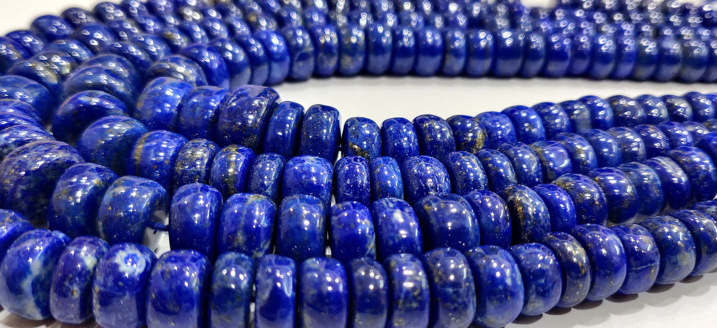 Natural Lapis Lazuli Rondelle Plain Smooth 8 to 12mm Graduated Beads Strand 8inch long High Quality Blue Gemstone Beads Wholesale prices