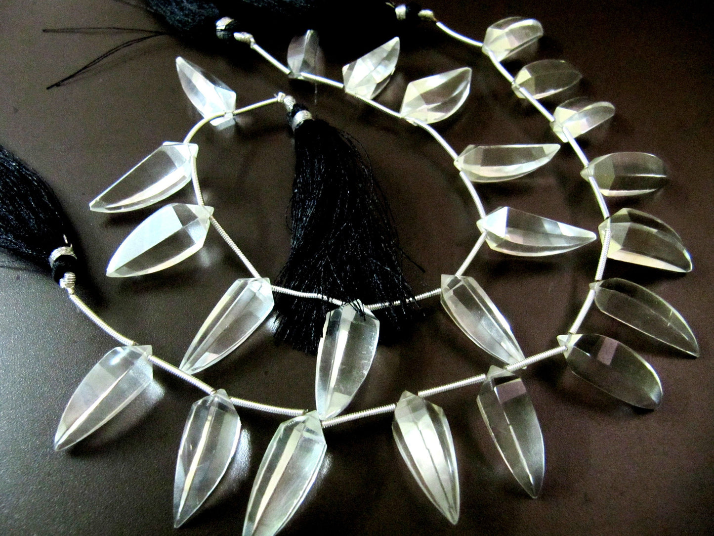 Natural Rock Crystal  Briolette banana Shape Beads Size 8X25mm Strand  8 inches long Jewelry Making  Crystal Beads