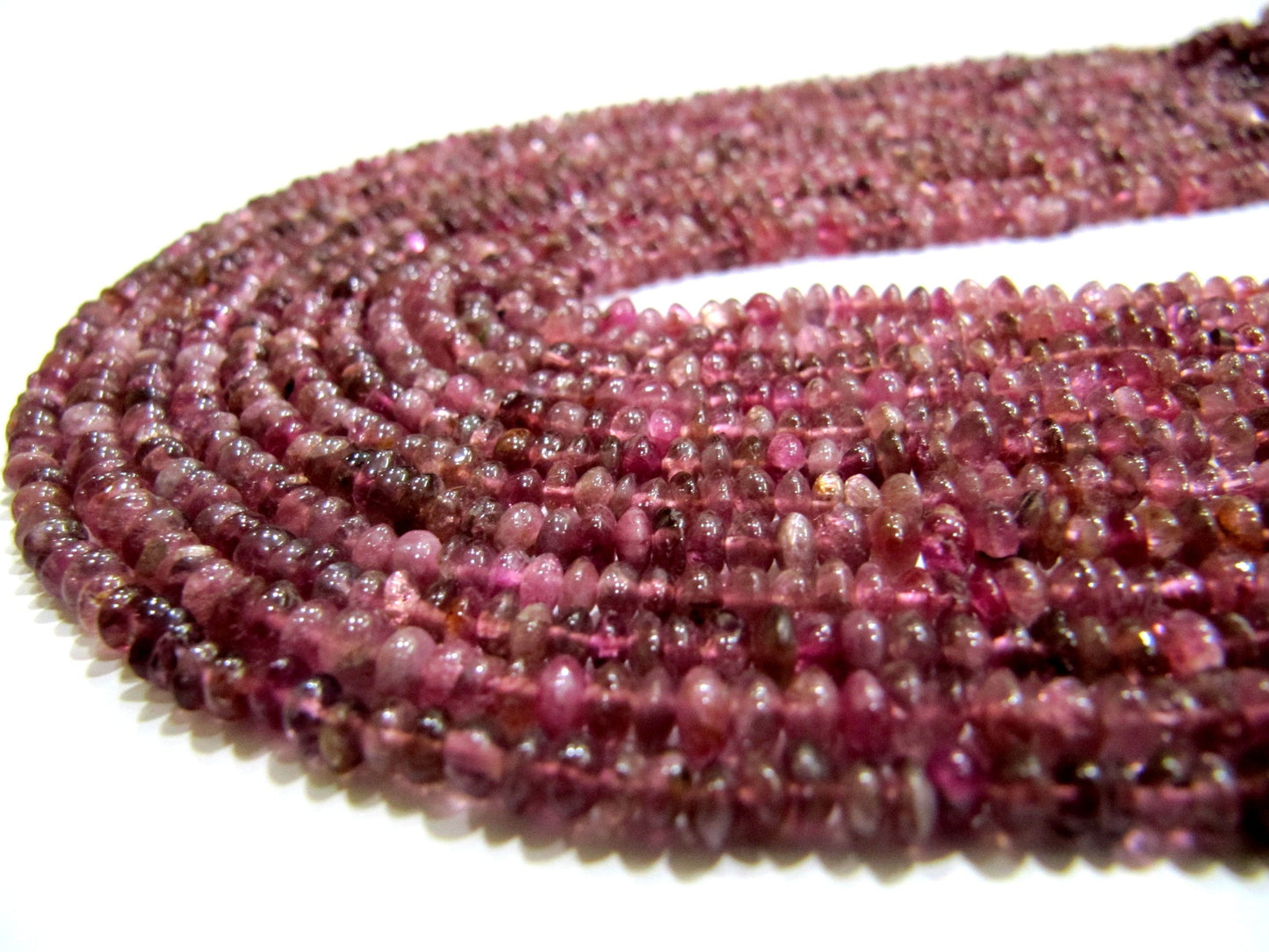 Natural Pink Tourmaline 3-4mm Rondelle Plain Beads Button Shape Smooth Gemstone Beads strand 13 inches long Jewelry Making Beads