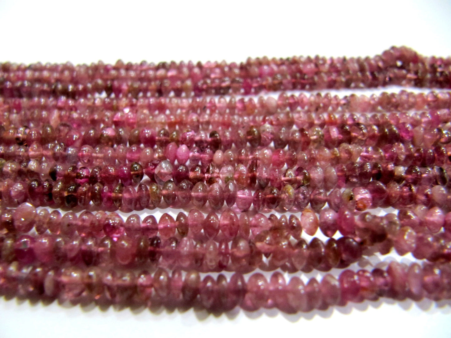 Natural Pink Tourmaline 3-4mm Rondelle Plain Beads Button Shape Smooth Gemstone Beads strand 13 inches long Jewelry Making Beads