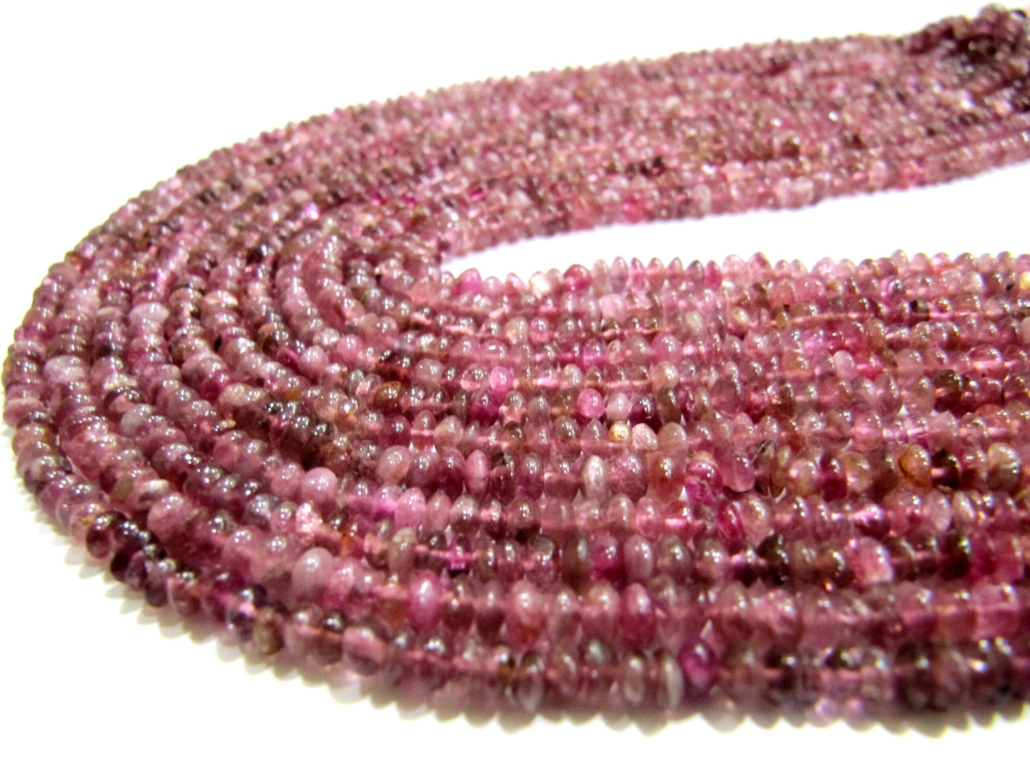 Natural Pink Tourmaline 3-4mm Rondelle Plain Beads Button Shape Smooth Gemstone Beads strand 13 inches long Jewelry Making Beads