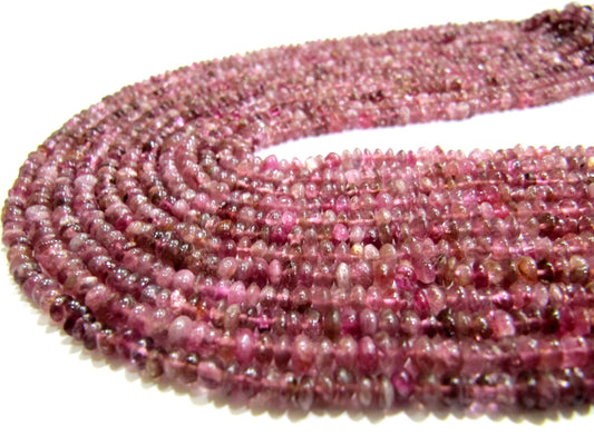Natural Pink Tourmaline 3-4mm Rondelle Plain Beads Button Shape Smooth Gemstone Beads strand 13 inches long Jewelry Making Beads