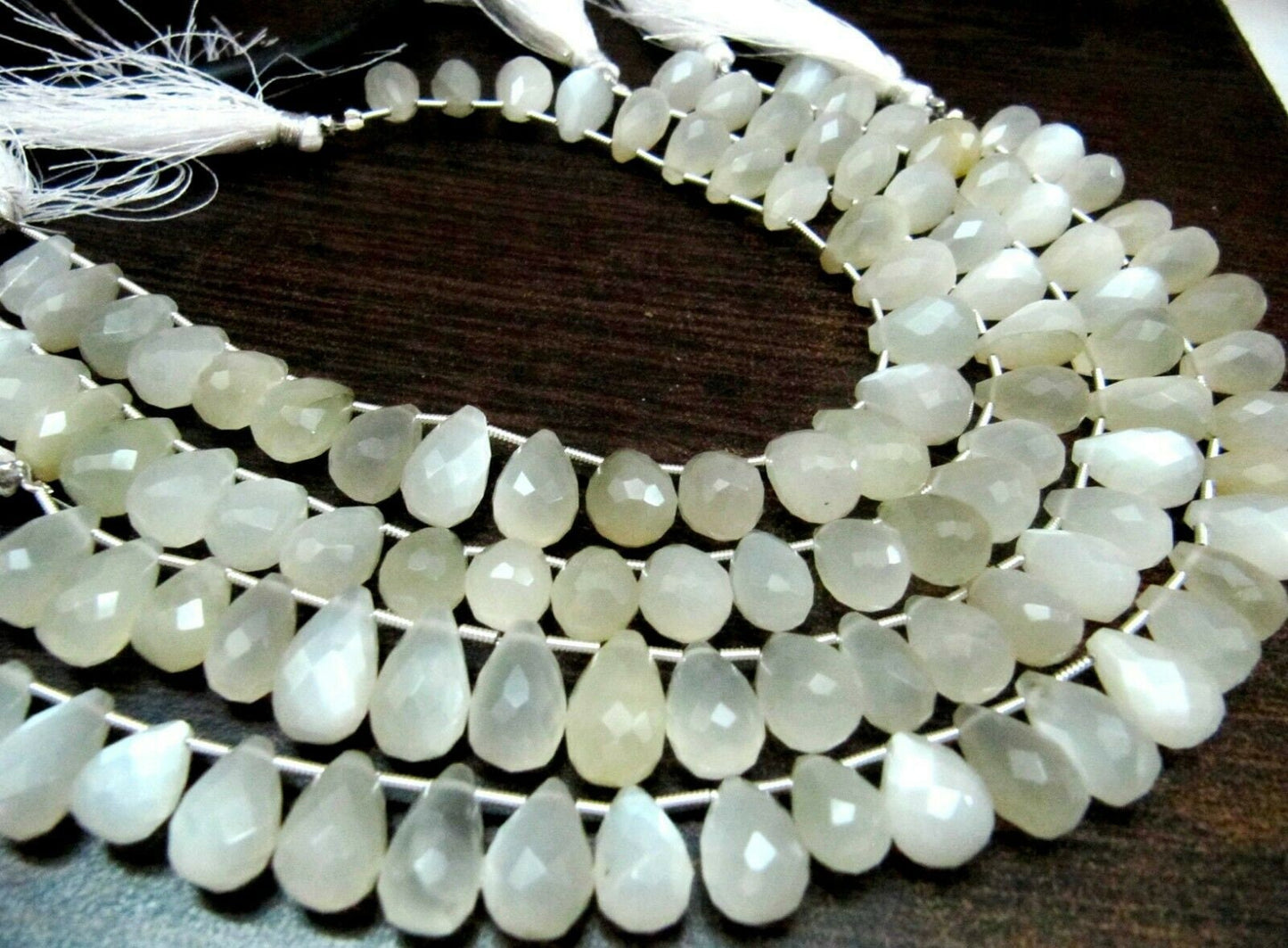 Natural White Moonstone Tear Drop Shape 7x12mm Briolette Faceted Beads Strand 8 Inches Long Moonstone pear Shape Beads