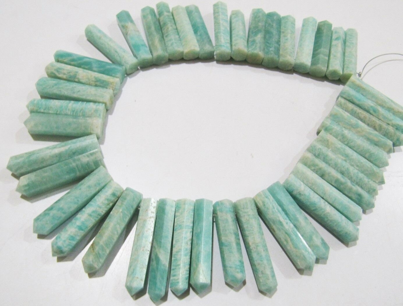 Natural Genuine Amazonite Pointed Pencil Shape Beads Approximately 1 Inch Long Side Drilled Faceted Beads  sold per strand 8 inch long