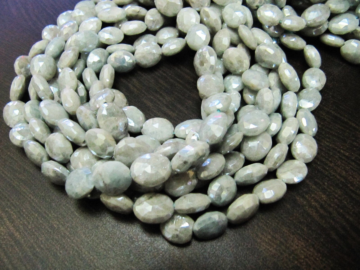Natural Aquamarine AB Mystic Coated Oval Shape Faceted 11-12mm Beads Silver Coated Beads Strand 14 inches Long