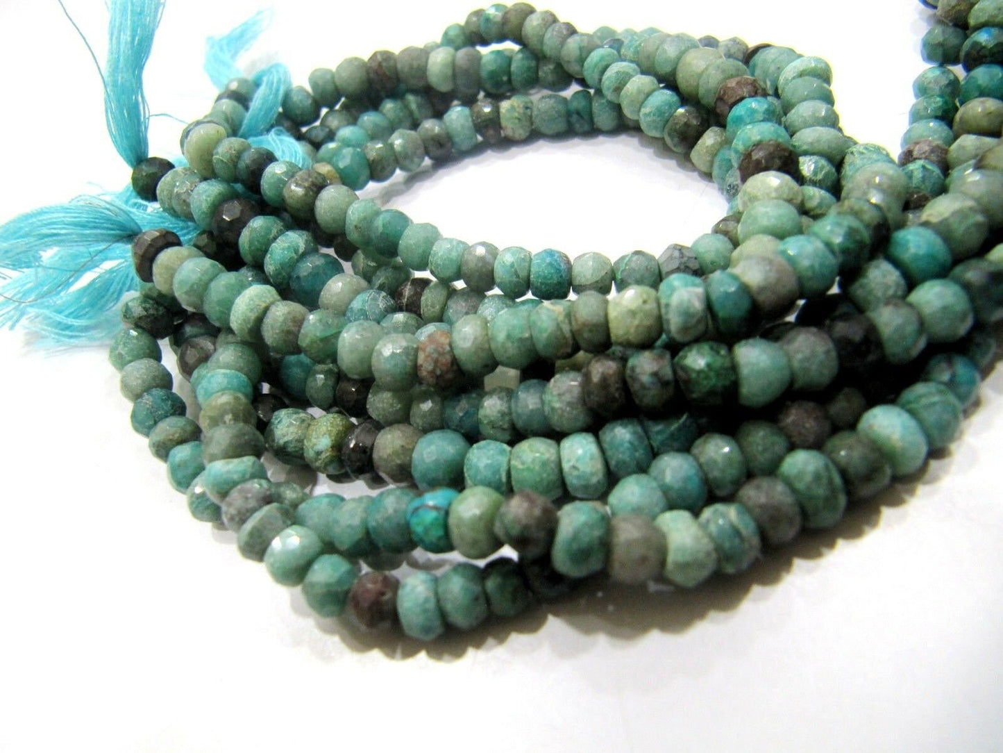 Natural Chrysocolla Rondelle faceted Gemstone Beads Size 5mm Sold per Strand of 13 Inches Long Green Color Stone Wholesale Prices