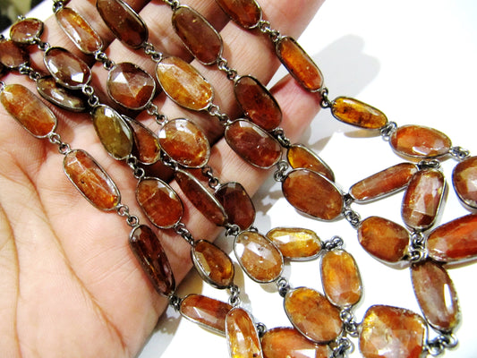 Natural Rare Orange Kyanite Uneven  Free Shape Briolette Bezel Connector Chain High Quality Orange Stones Wholesale prices