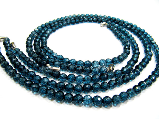 London Blue Topaz color 6mm Round Ball Shape Faceted Beaded Necklace Magnetic Clasp Top Quality Wholesale prices